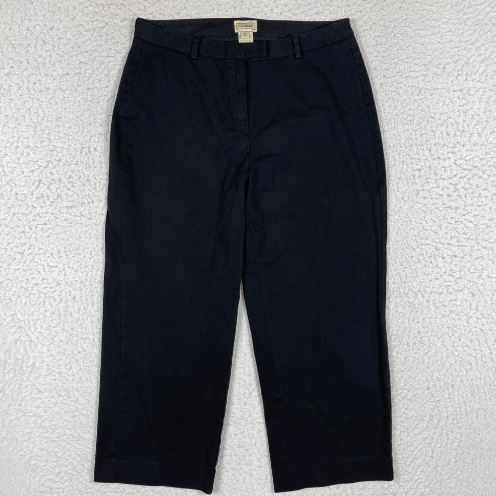 LL Bean Cropped Chino Pants Womens 8 Black Cotton Stretch Office Casual‎ Capris